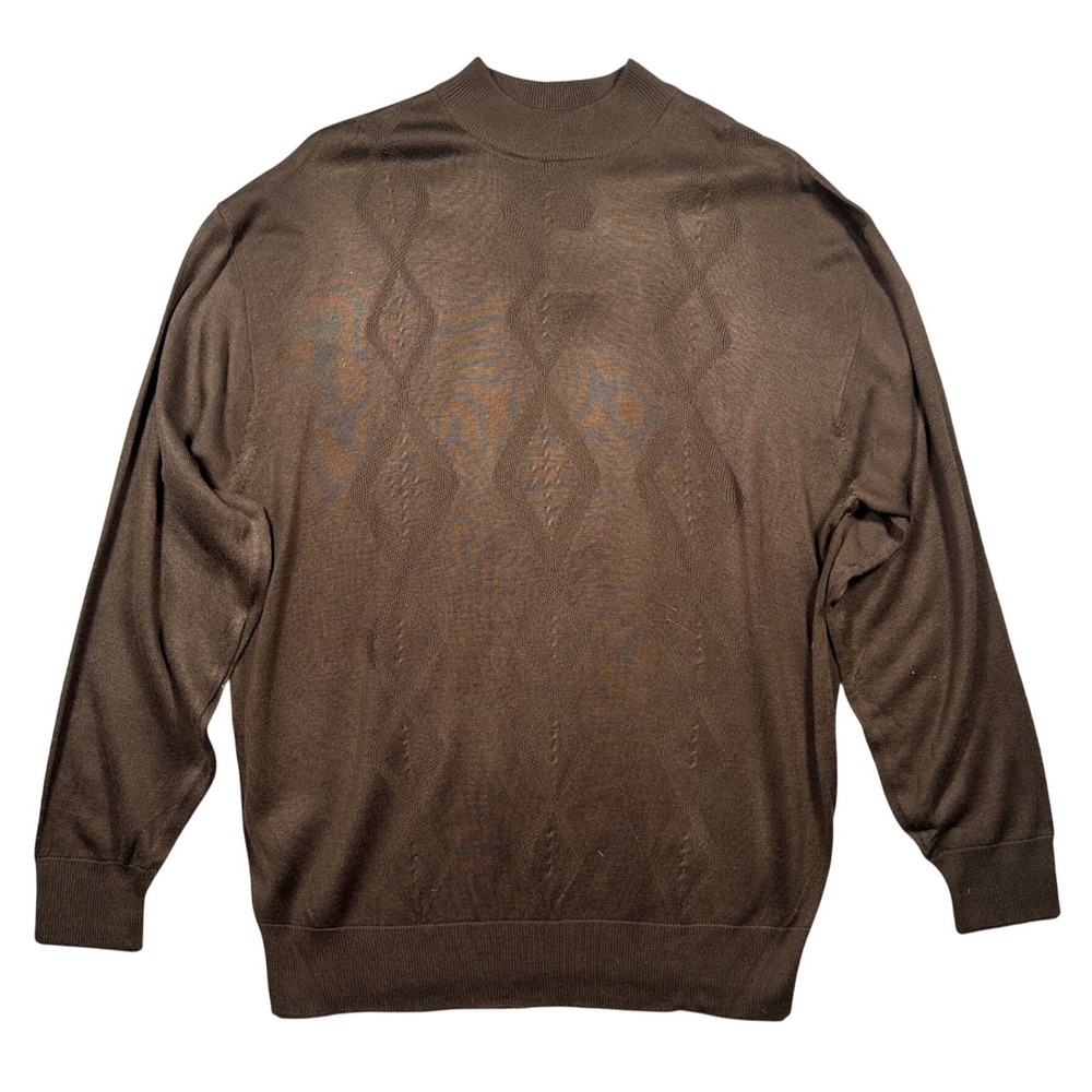 Trust‎ Mock Neck Sweater Mens XL Brown New Diamond Textured Knit BS066